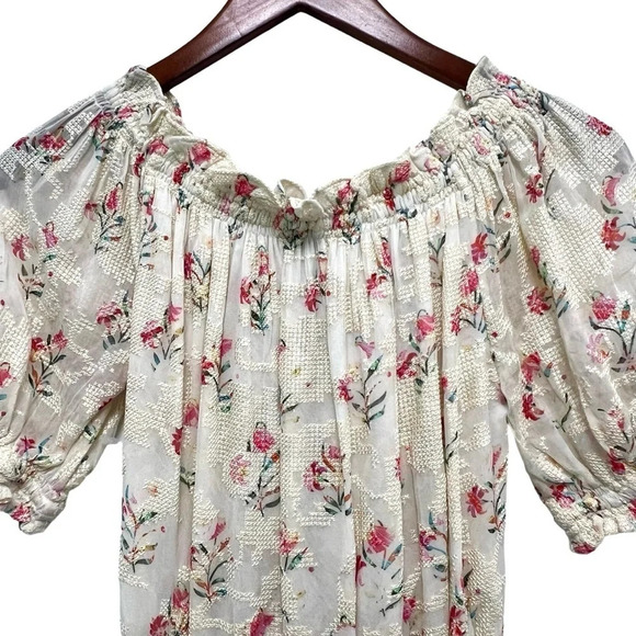 Hemant & Nandita Off the Shoulder Romper Floral Ivory Women's Size XS - Picture 6 of 11